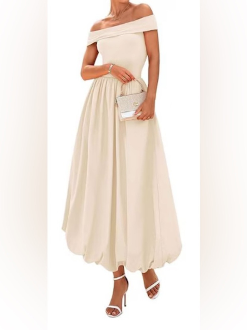 Off-Shoulder Cream Maxi Skirt Dress for Women